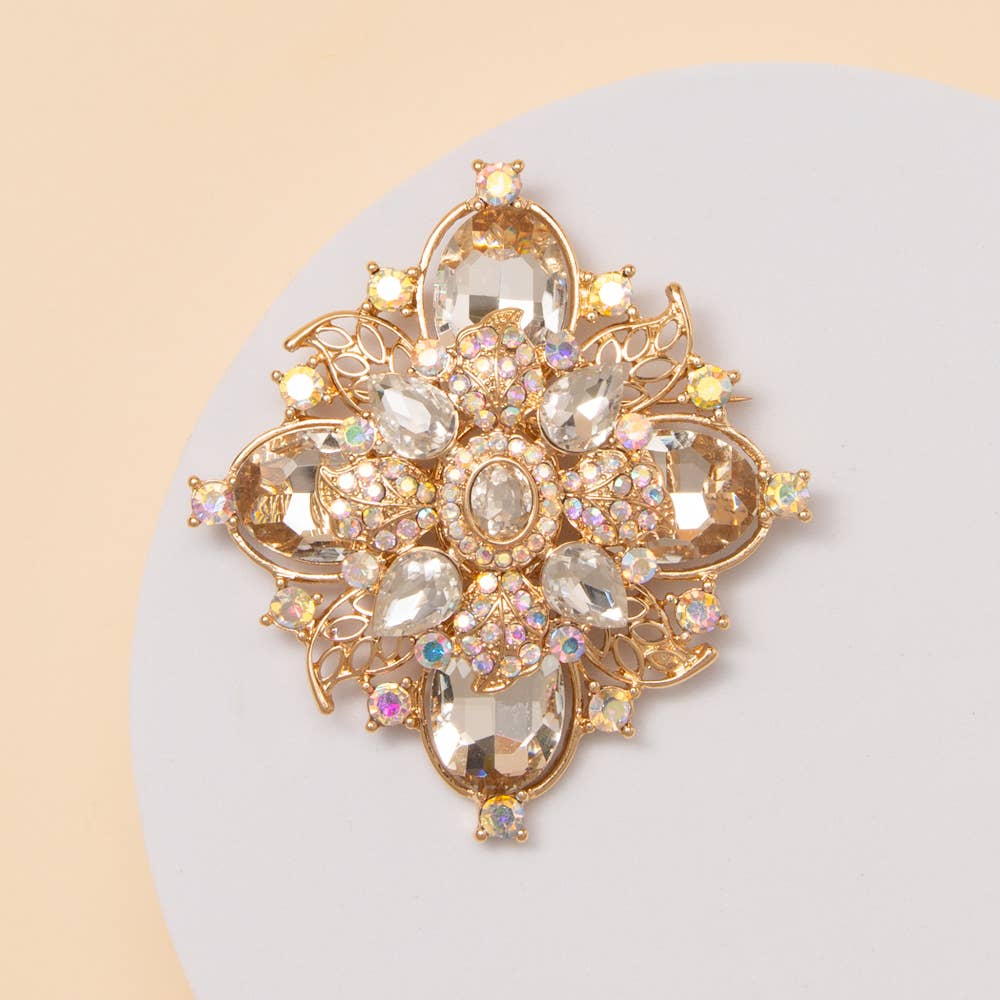 Crystal Flower Shape Brooch